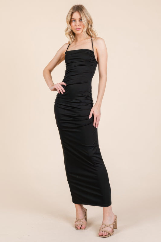 Asymmetry Ruched Double Layered Maxi Dress - That Janis Style
