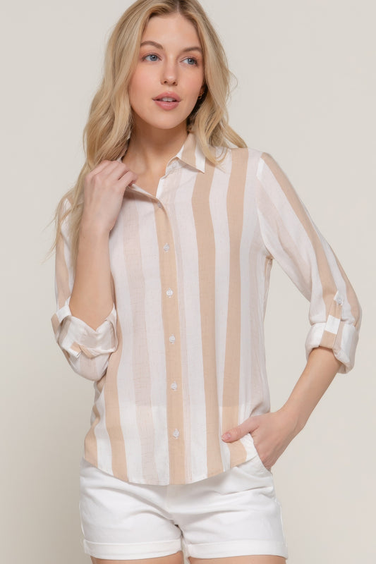 Long Slv Wide Stripe Woven Shirt - That Janis Style