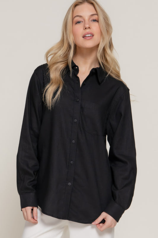 Long Sleeve Linen Blend Shirt - That Janis Style