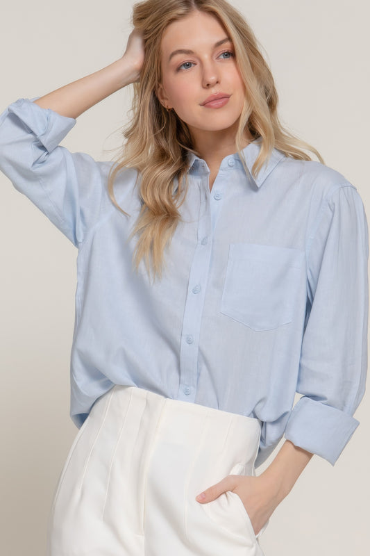 Long Sleeve Linen Blend Shirt - That Janis Style