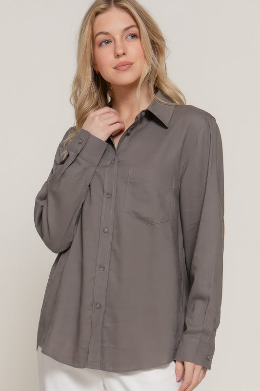 Long Sleeve Linen Blend Shirt - That Janis Style