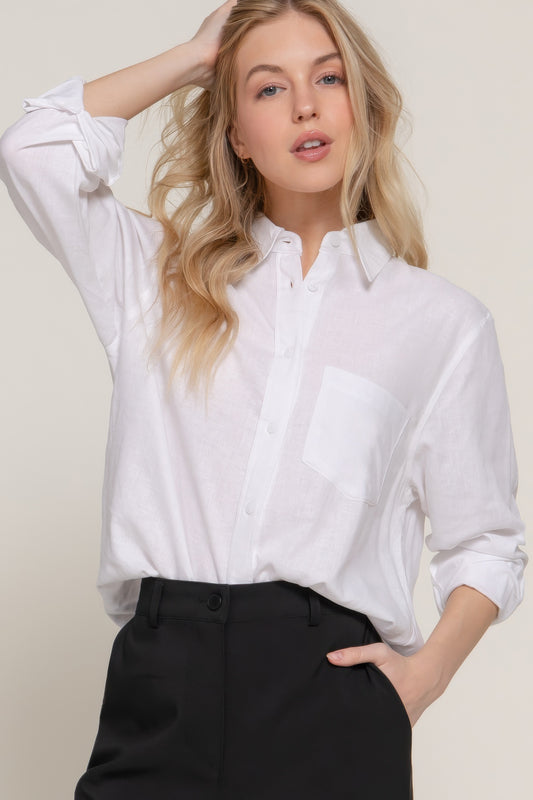 Long Sleeve Linen Blend Shirt - That Janis Style
