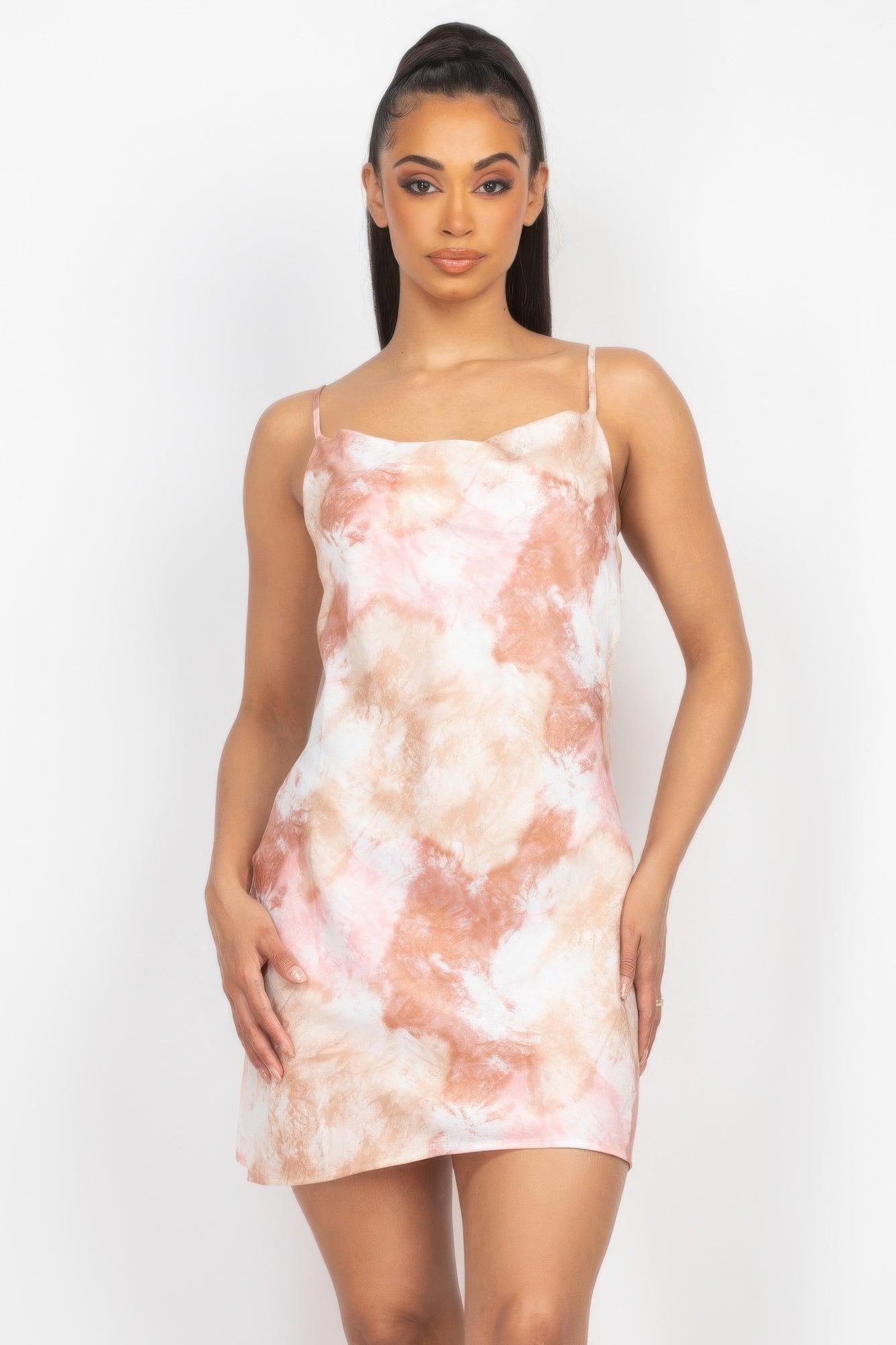 Satin Print Cowl Neck Dress - That Janis Style