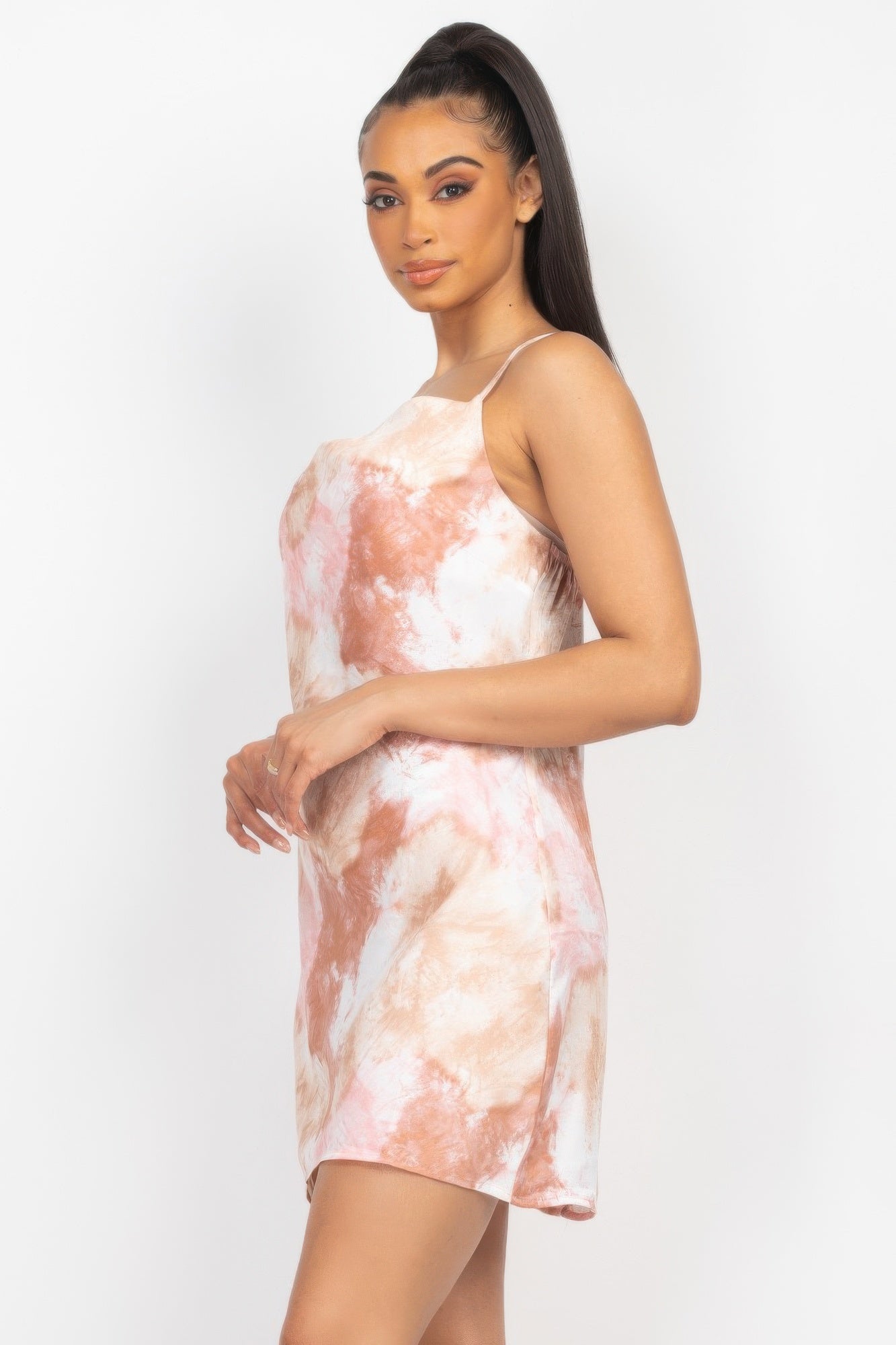 Satin Print Cowl Neck Dress - That Janis Style