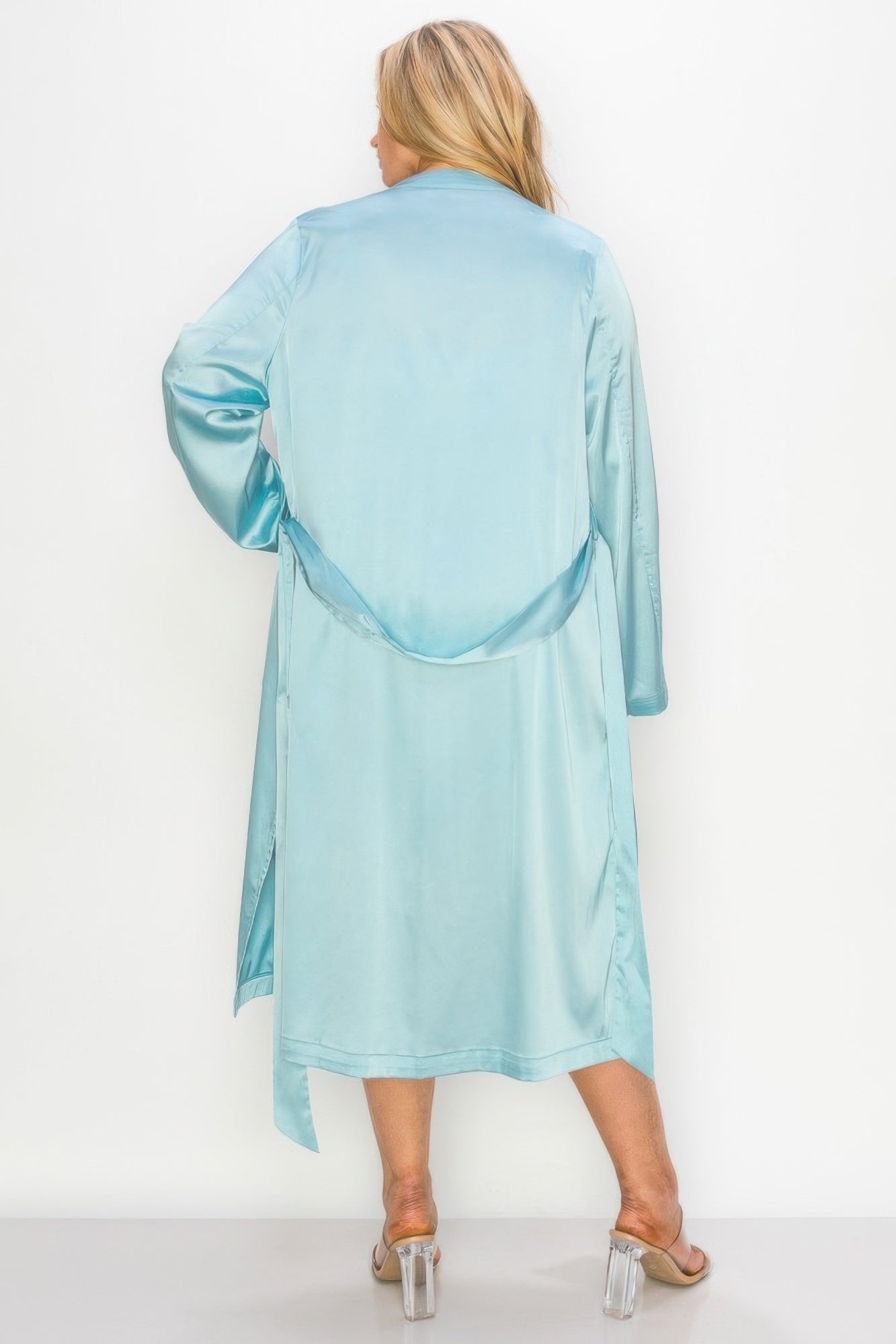 Satin Strap Dress With Self Belt Coat Set - That Janis Style