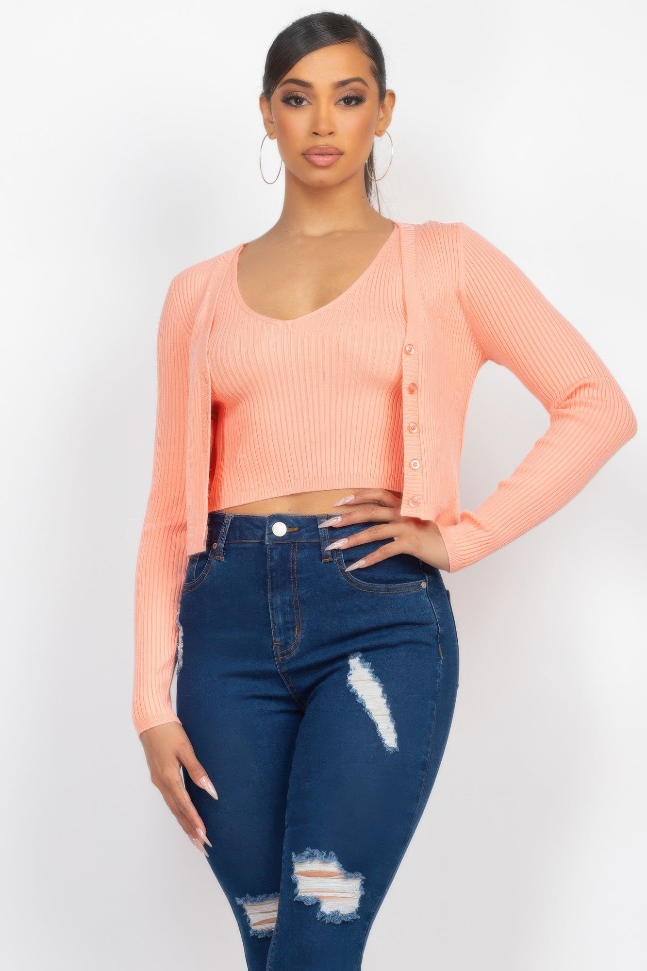 Crop Tank Top & Cardigan Sweater Set - That Janis Style