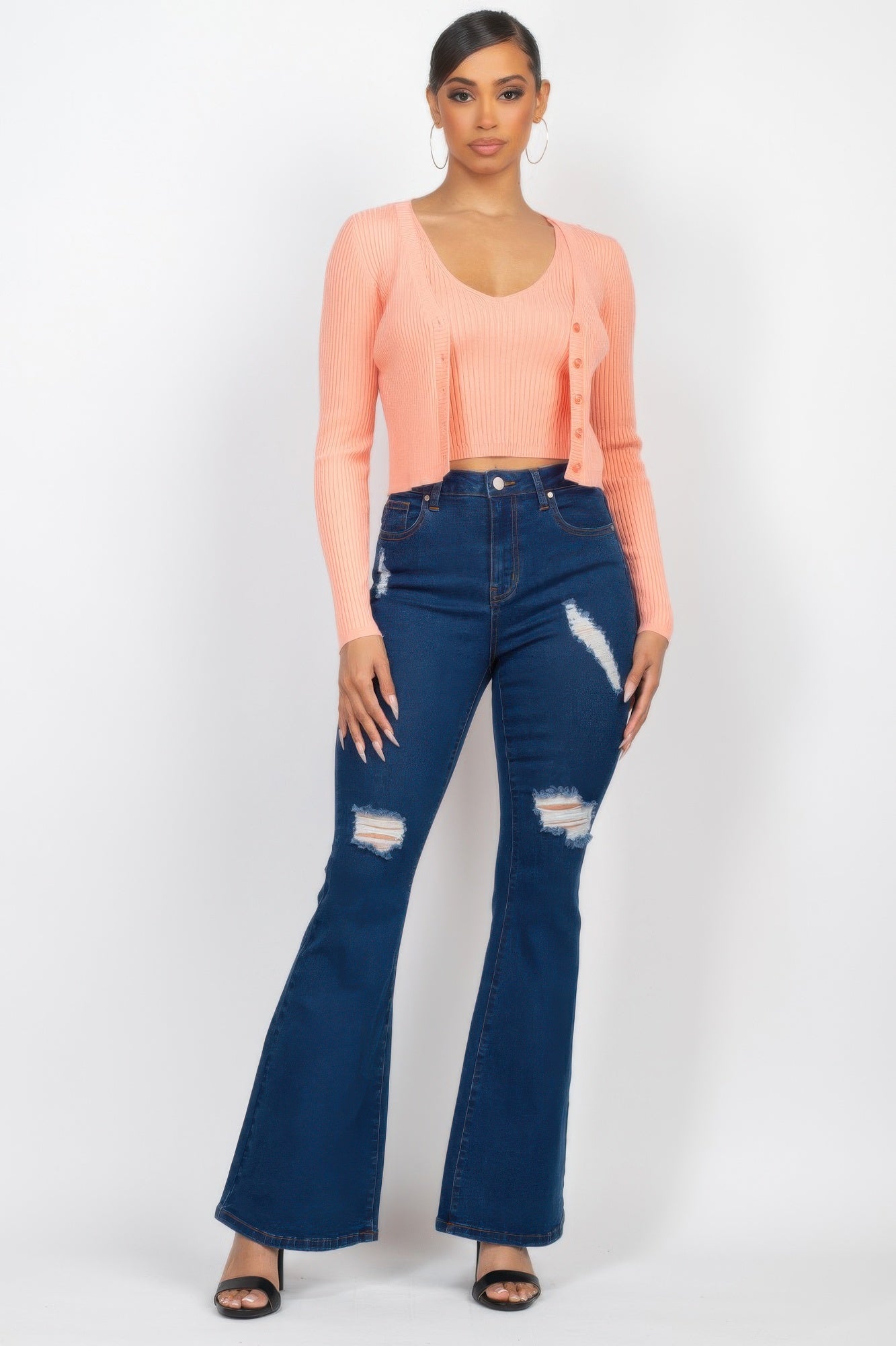Crop Tank Top & Cardigan Sweater Set - That Janis Style