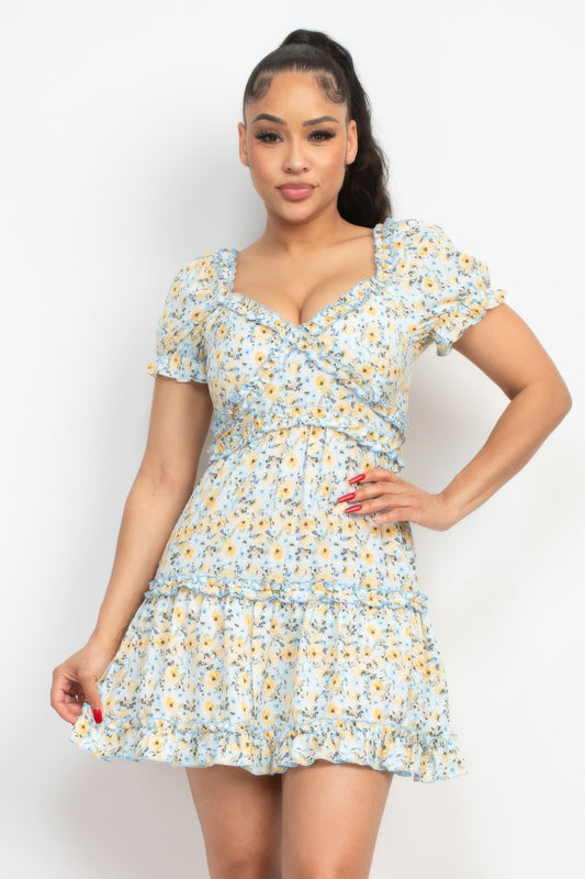 Ruffled Floral Puff Sleeve Dress - That Janis Style