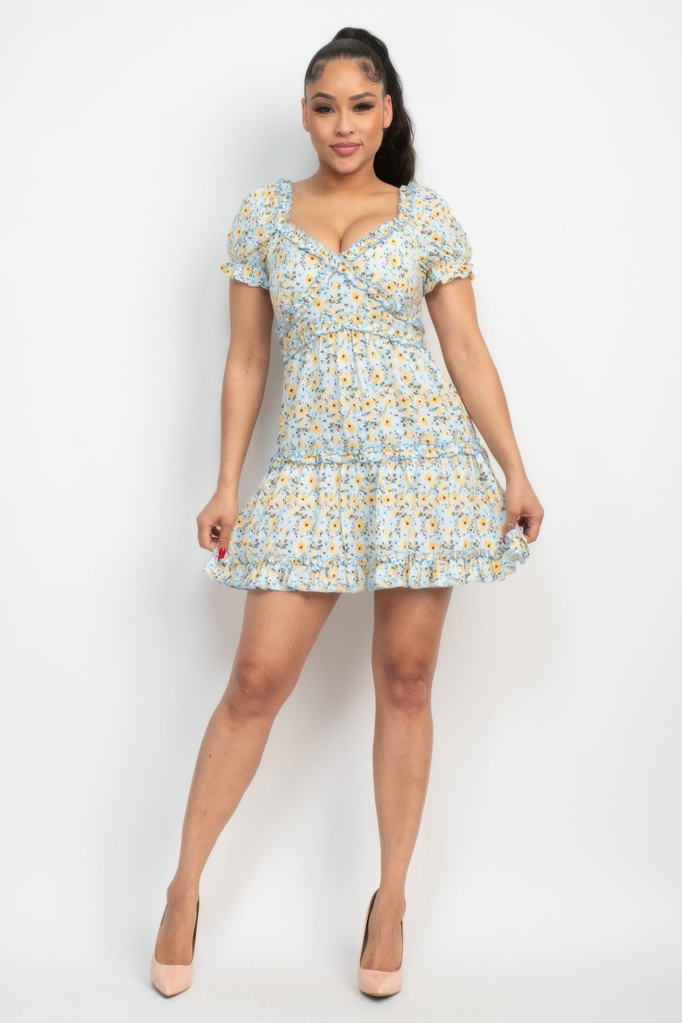 Ruffled Floral Puff Sleeve Dress - That Janis Style