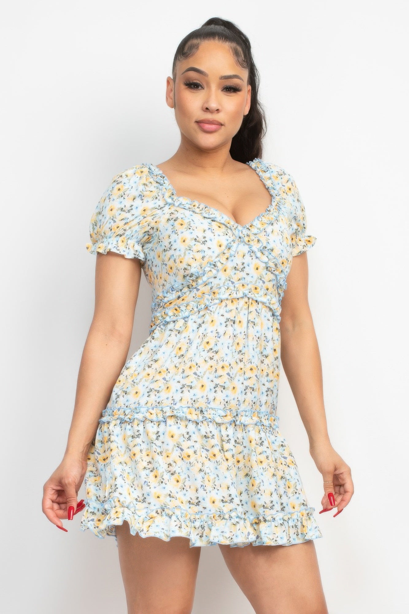 Ruffled Floral Puff Sleeve Dress - That Janis Style