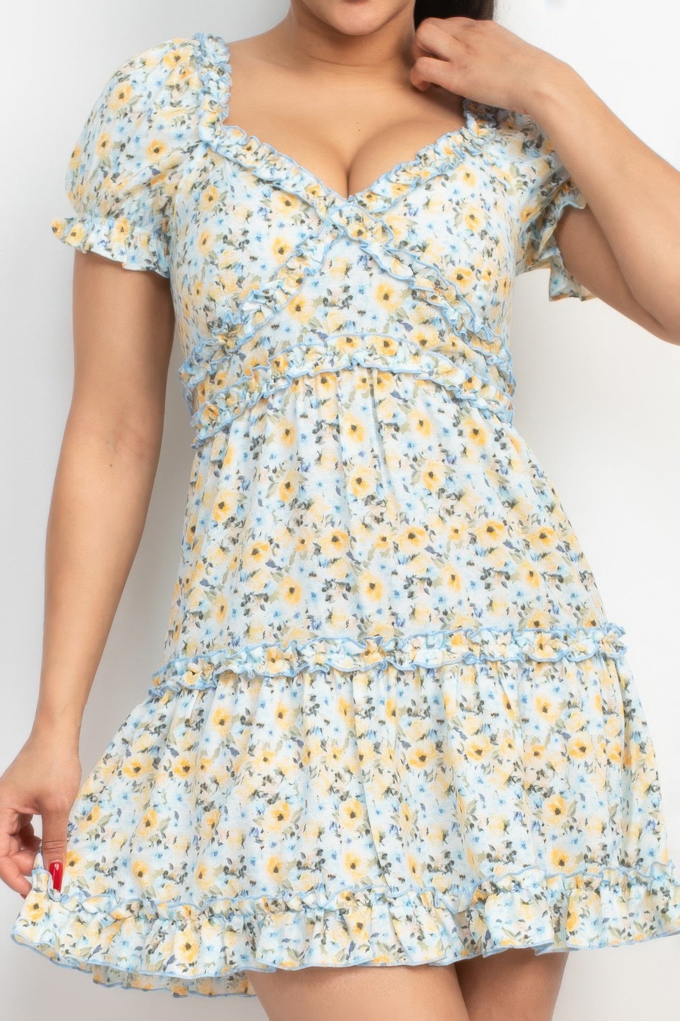 Ruffled Floral Puff Sleeve Dress - That Janis Style