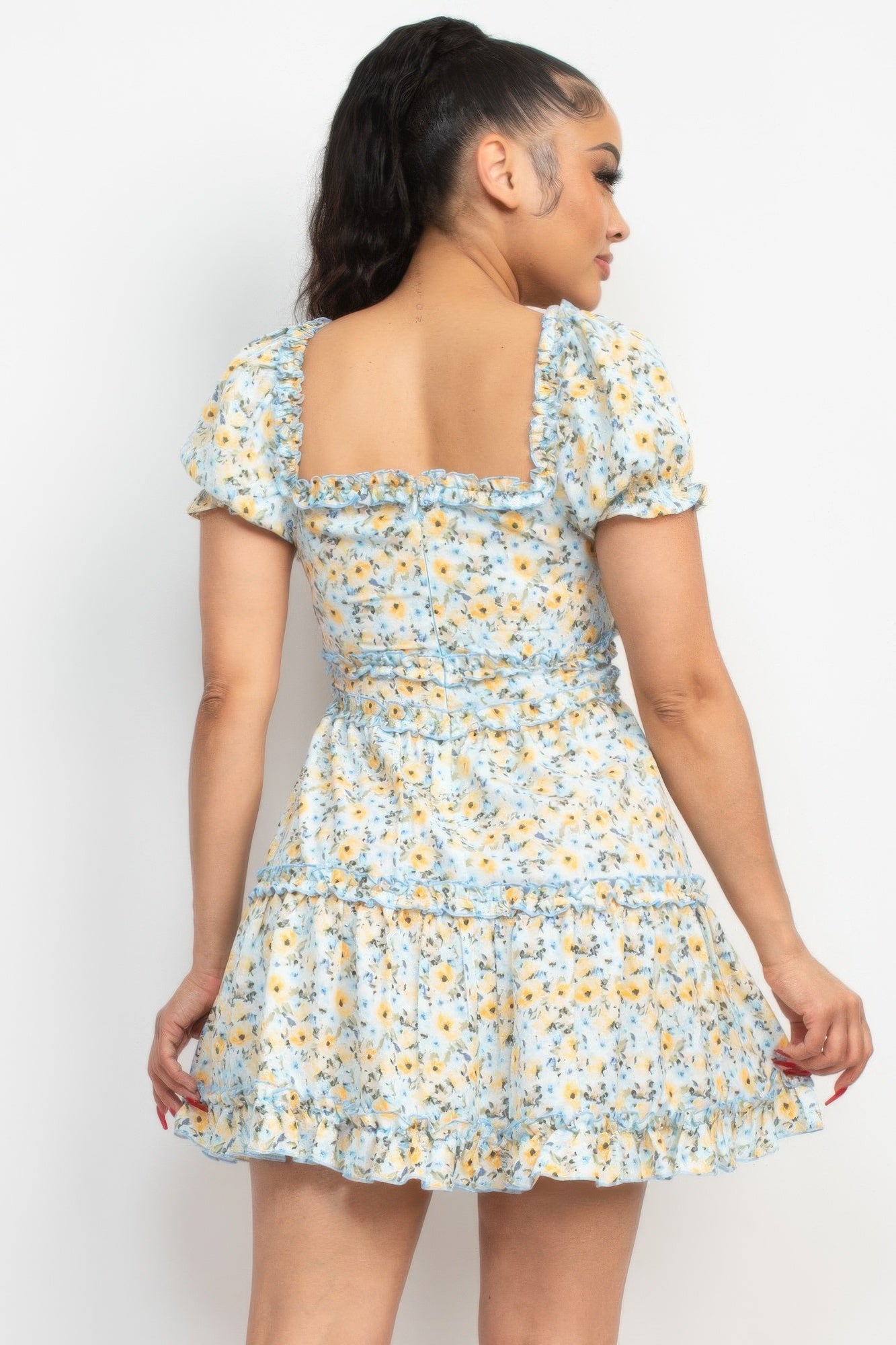 Ruffled Floral Puff Sleeve Dress - That Janis Style