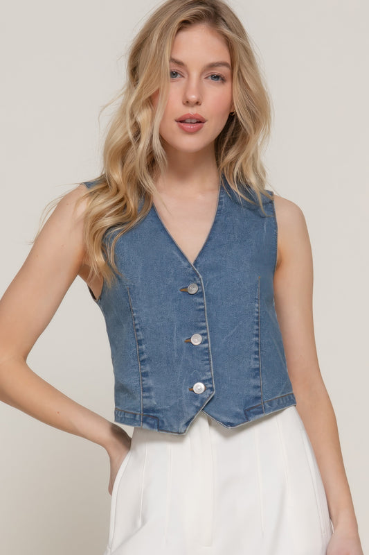 Stretch Denim Vest - That Janis Style