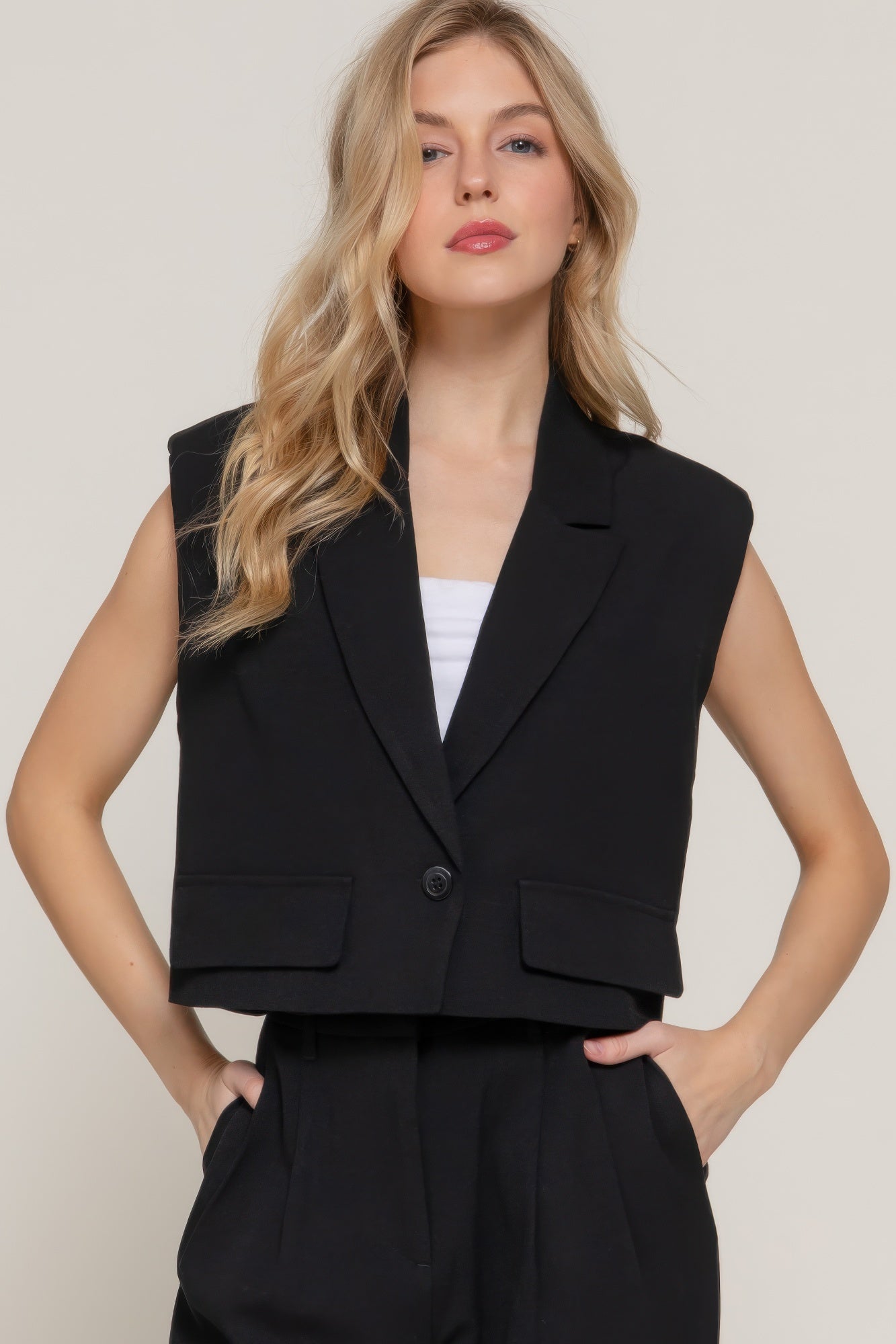 Lapel Collar W/shoulder Pads Vest - That Janis Style
