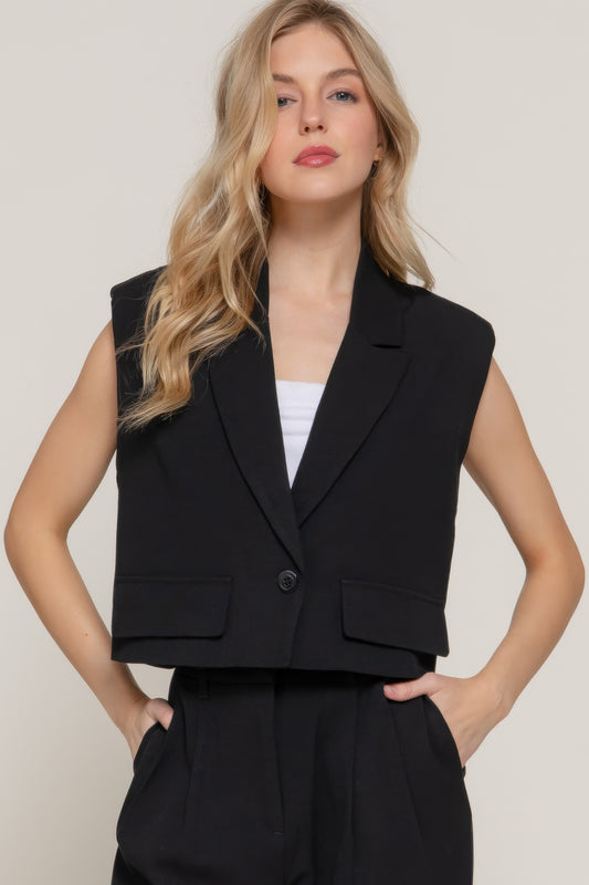 Lapel Collar W/shoulder Pads Vest - That Janis Style