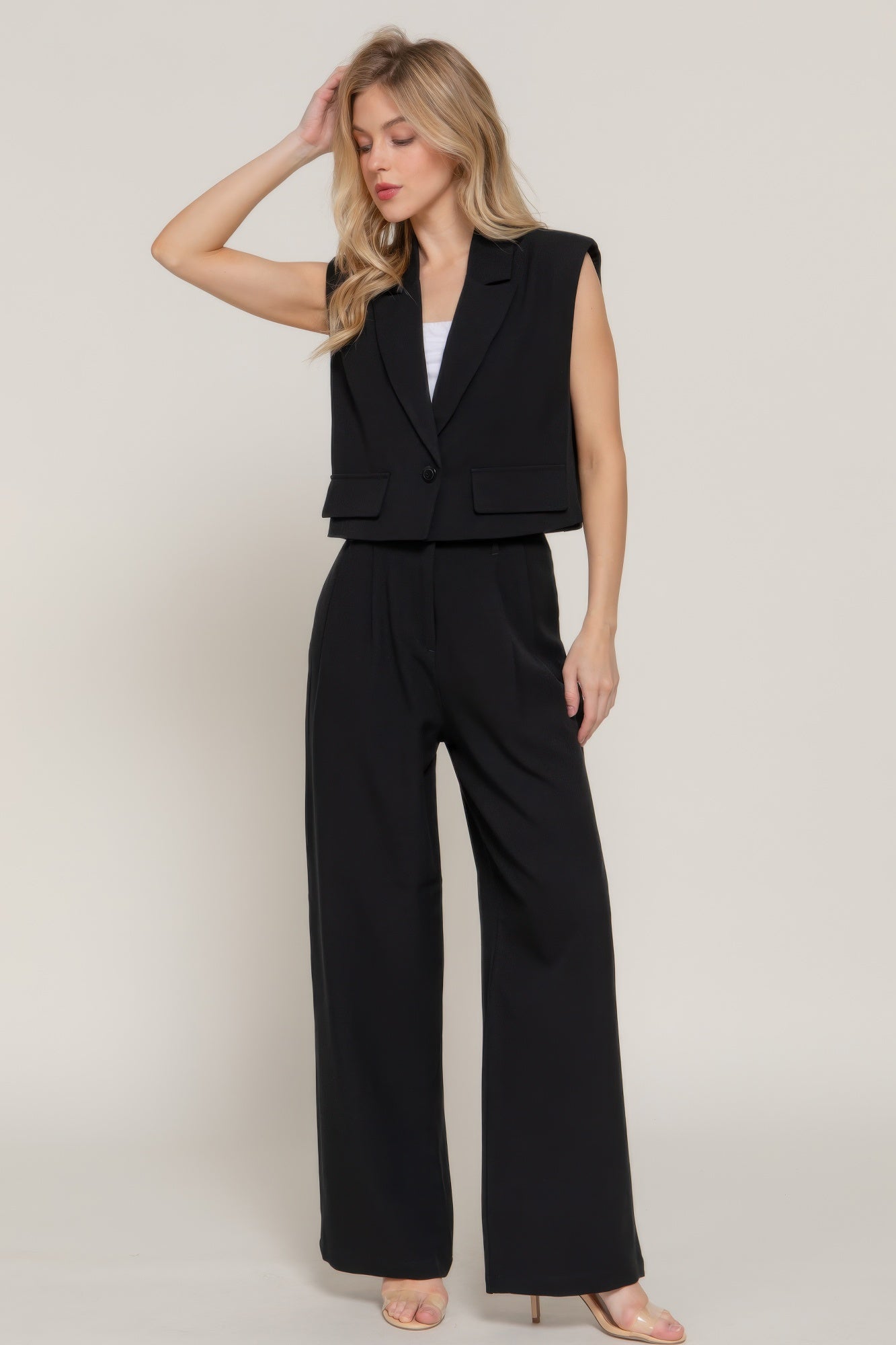 Lapel Collar W/shoulder Pads Vest - That Janis Style
