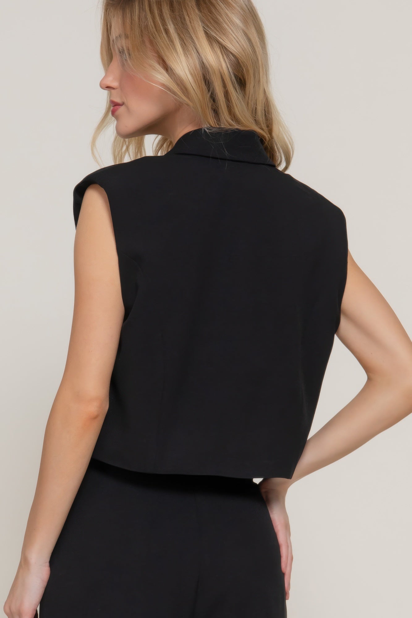 Lapel Collar W/shoulder Pads Vest - That Janis Style