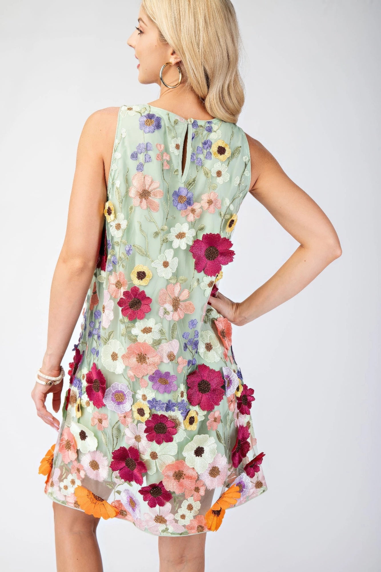 3d Floral Embroidered Sleeveless Mini Dress - That Janis Style