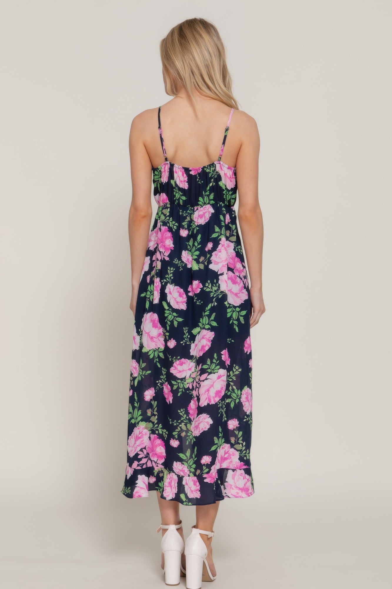 Floral Print Ruffle Slip Midi Dress - That Janis Style