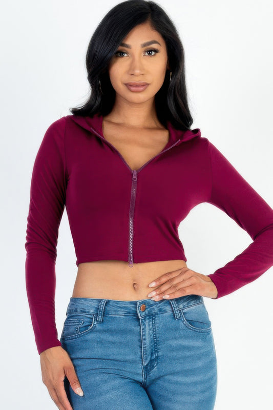 French Terry Crop Zip Up Hoodie - That Janis Style