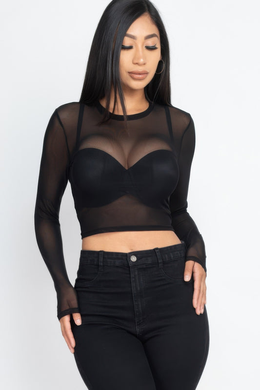 Sexy Sheer Mesh Long Sleeve Crop Top - That Janis Style