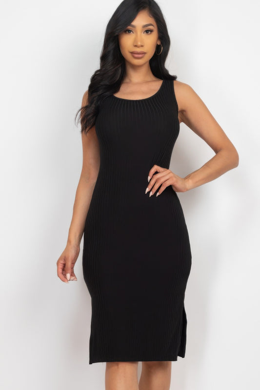 Ribbed Side Slit Tank Midi Dress - That Janis Style