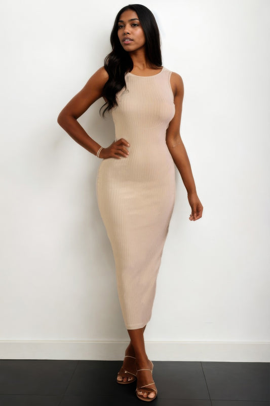 Ribbed Open Back Sleeveless Maxi Dress - That Janis Style