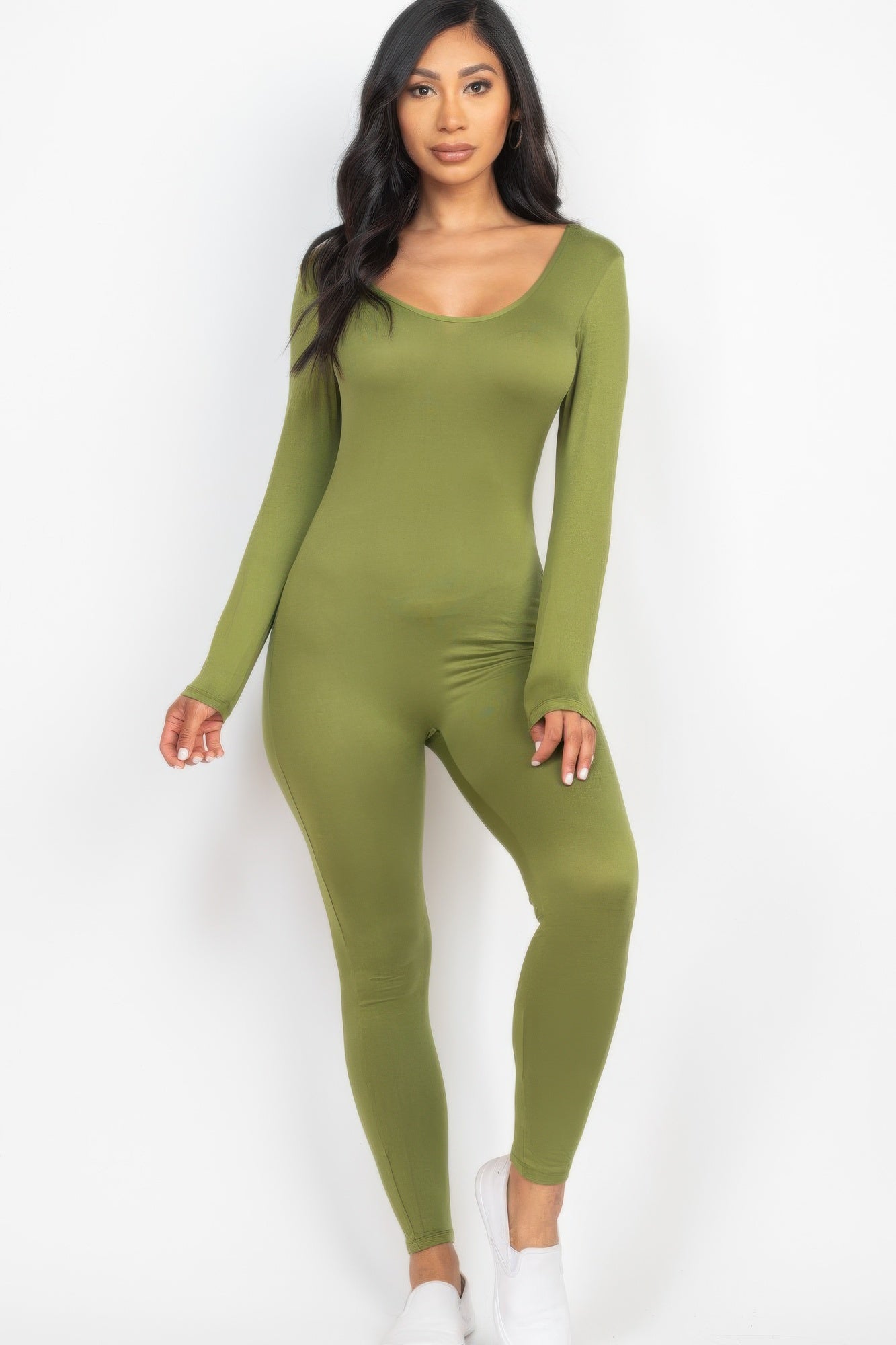 Scoop Neck Long Sleeve Bodycon Jumpsuit - That Janis Style