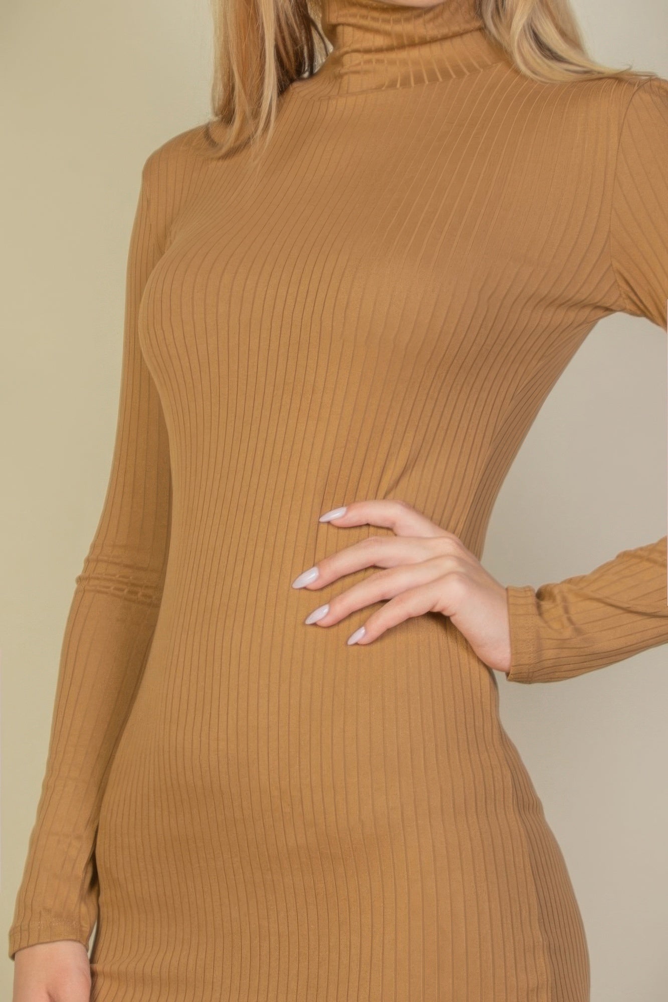 Ribbed Mock Neck Bodycon Mini Dress - That Janis Style