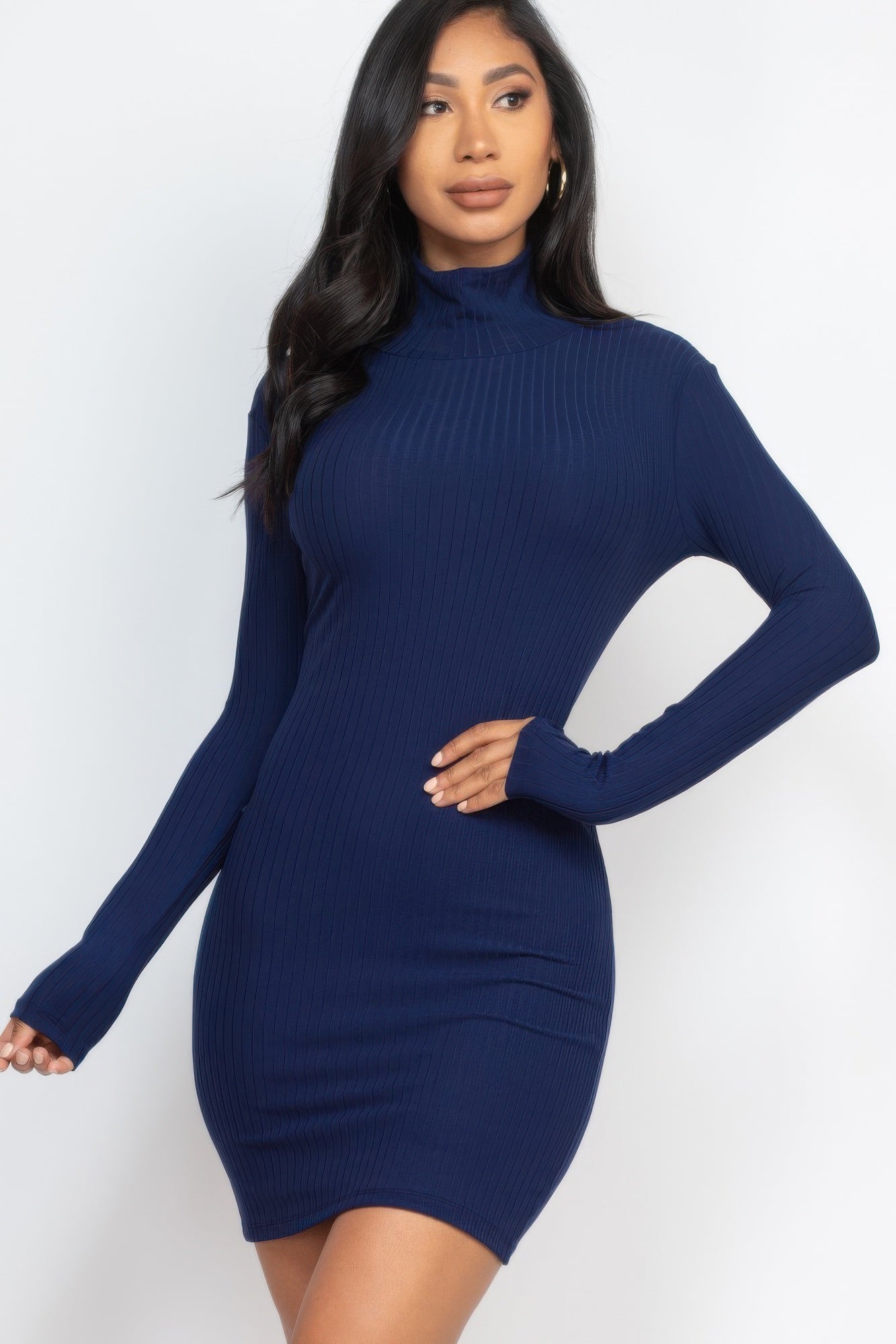 Ribbed Mock Neck Bodycon Mini Dress - That Janis Style