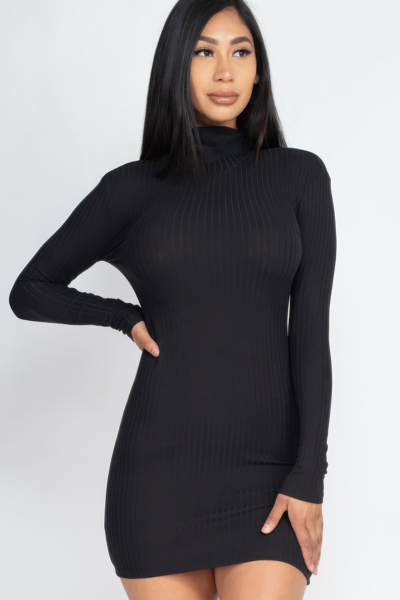 Ribbed Mock Neck Bodycon Mini Dress - That Janis Style