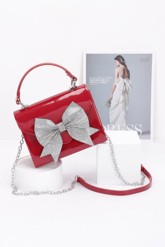 Enamel Rhinestone Ribbon Top Handle Clutch - That Janis Style