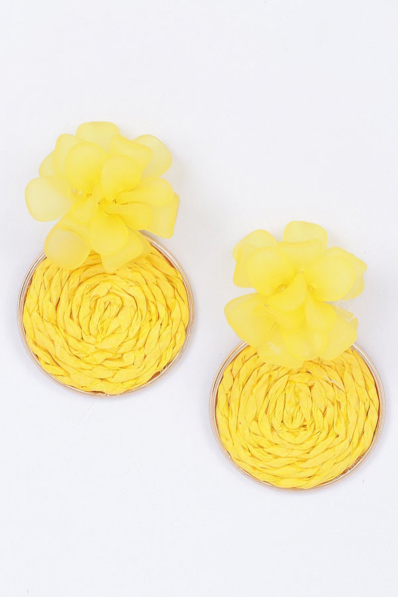 Faux Straw Fabric Flower Earring - That Janis Style