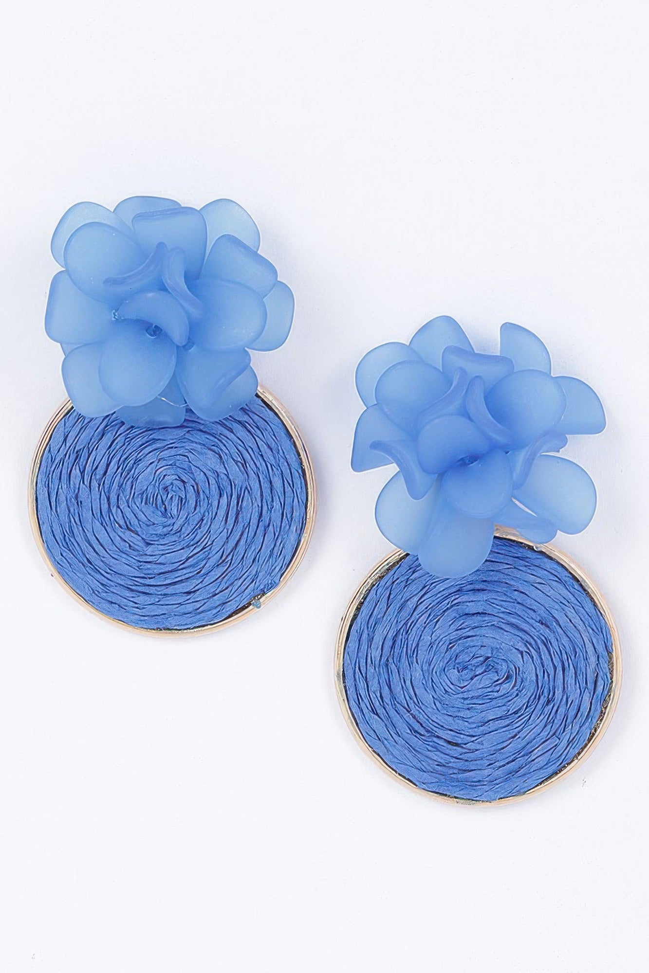 Faux Straw Fabric Flower Earring - That Janis Style