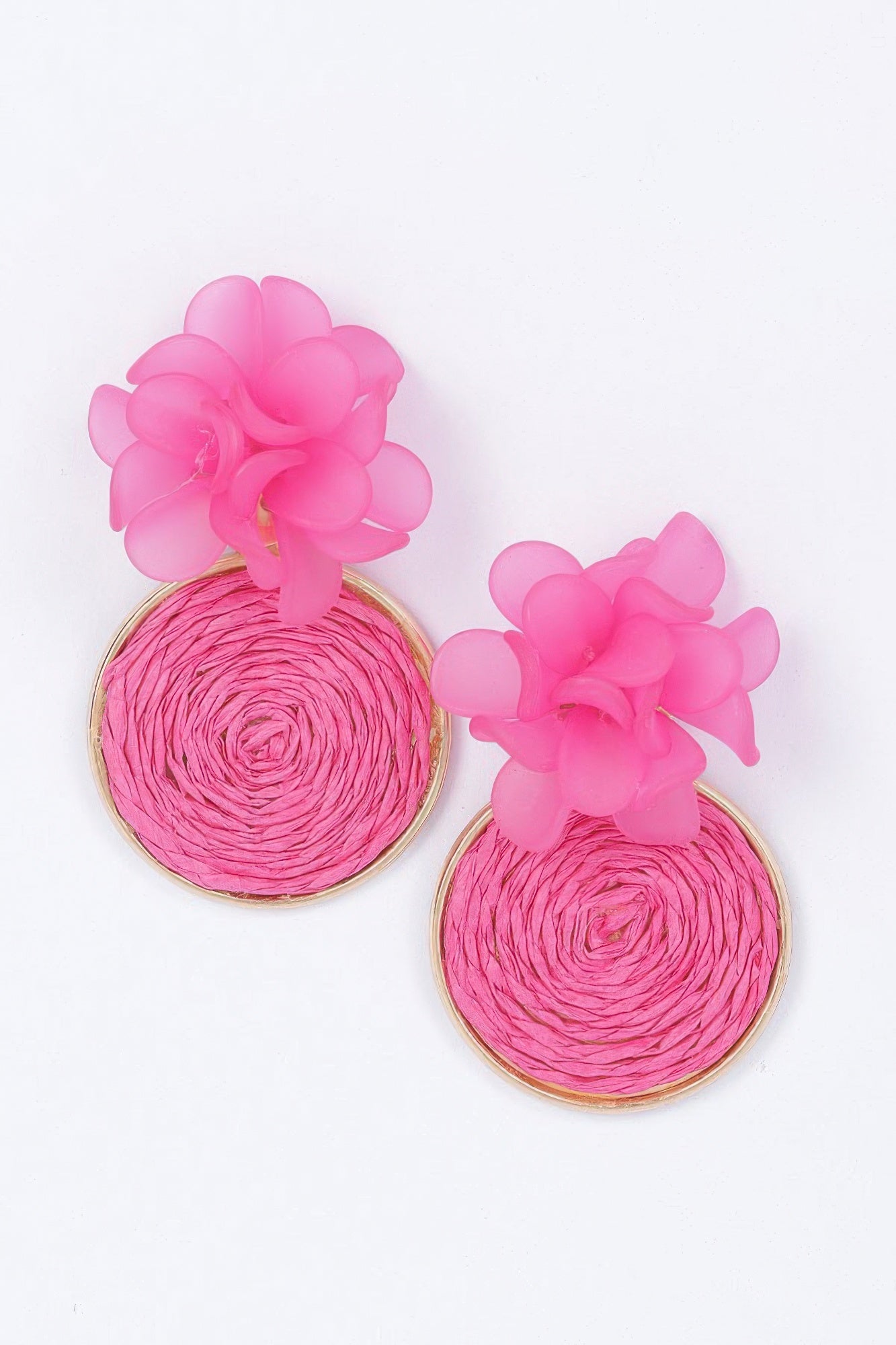 Faux Straw Fabric Flower Earring - That Janis Style