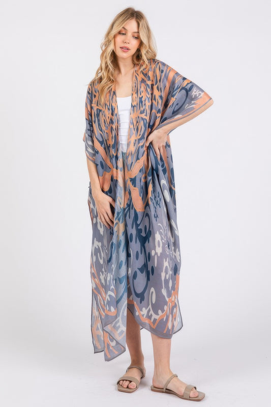 Boho Print Open Front Long Kimono - That Janis Style