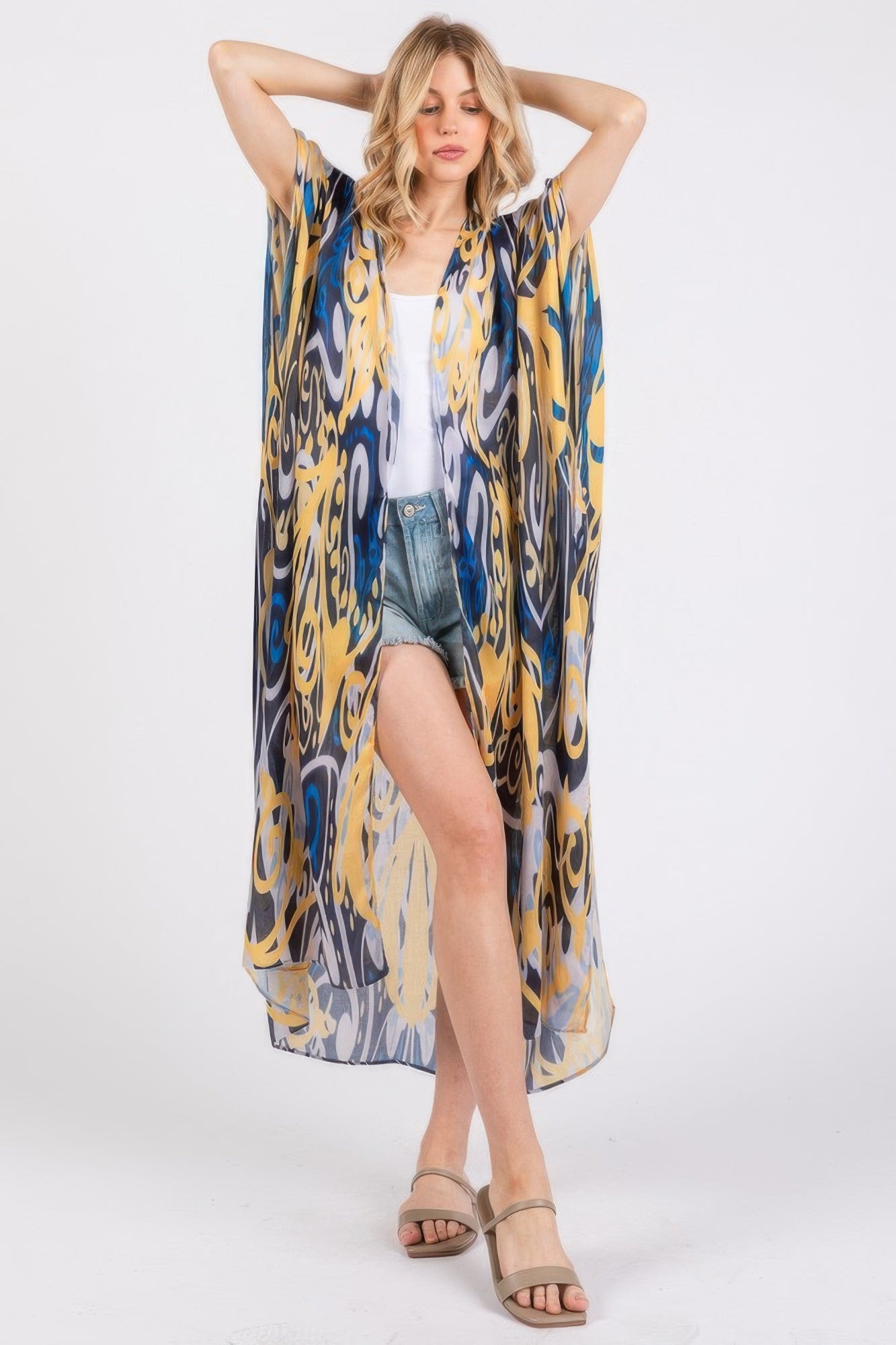 Boho Print Open Front Long Kimono - That Janis Style