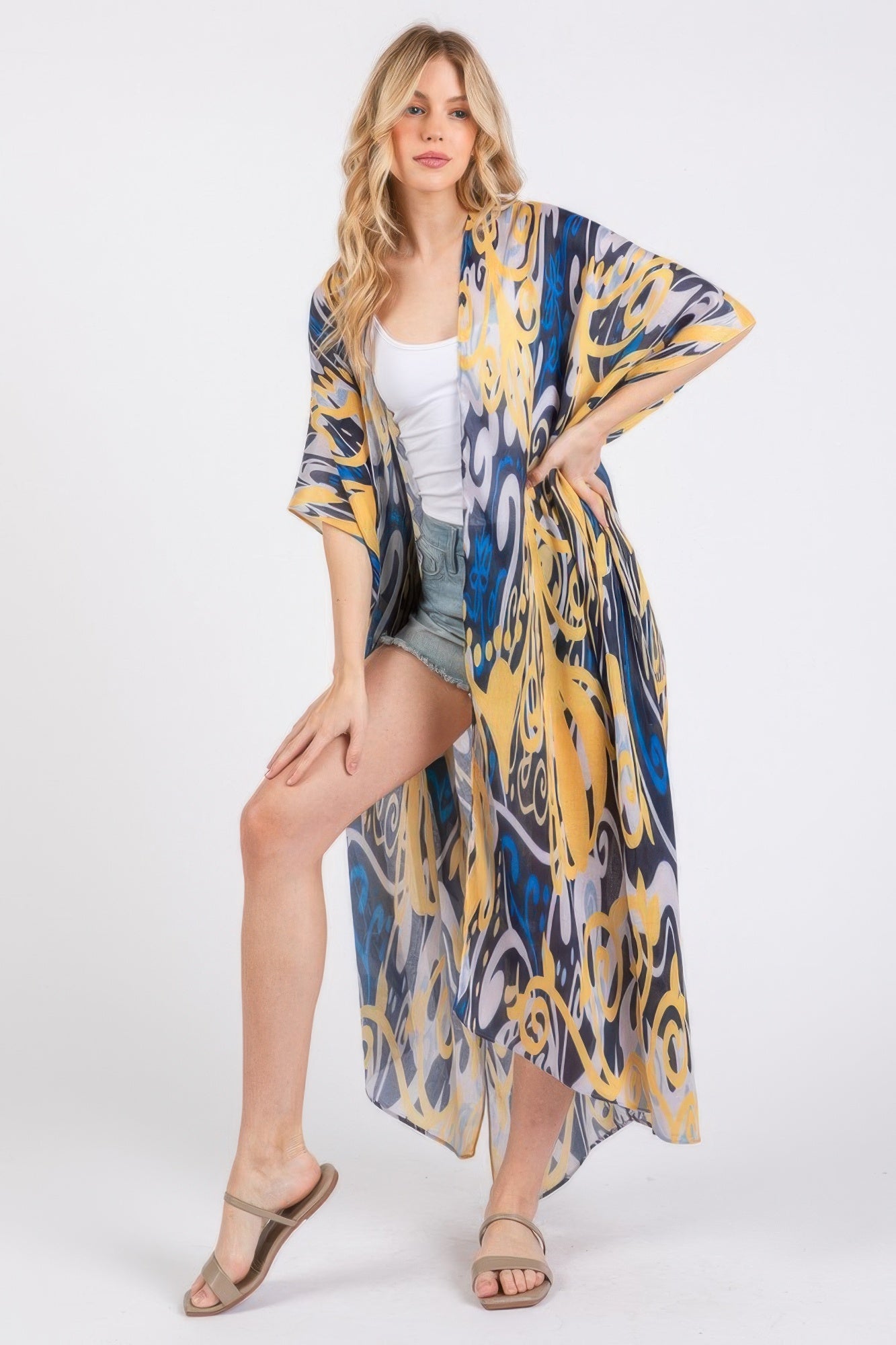 Boho Print Open Front Long Kimono - That Janis Style
