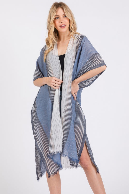 Striped Two Tone Cover Up Kimono - That Janis Style