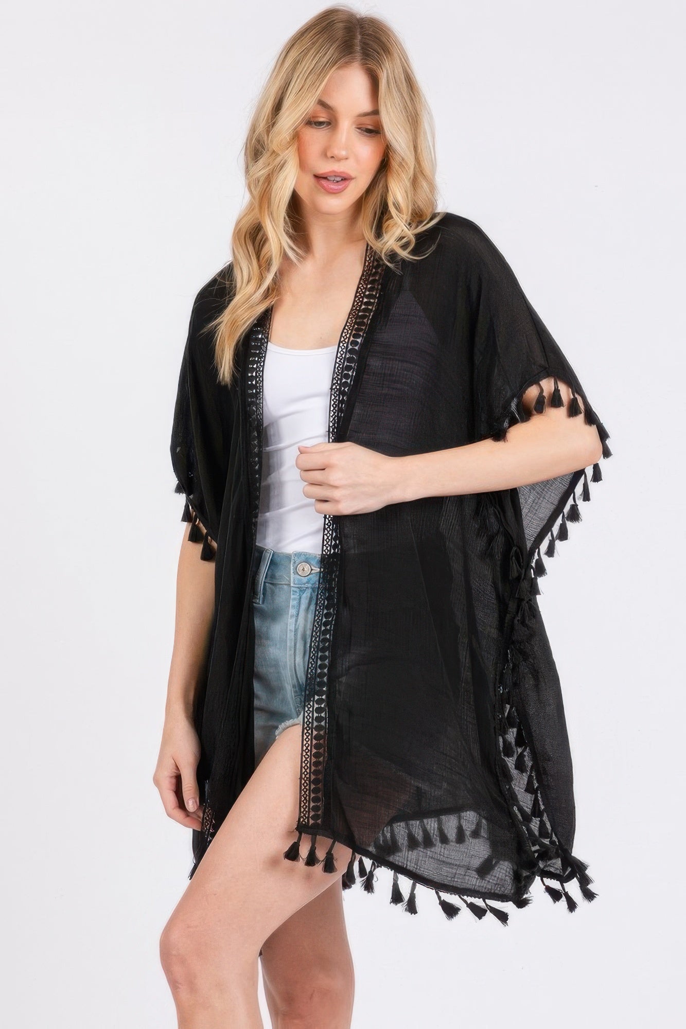 Crochet And Tassel Trim Cover Up - That Janis Style