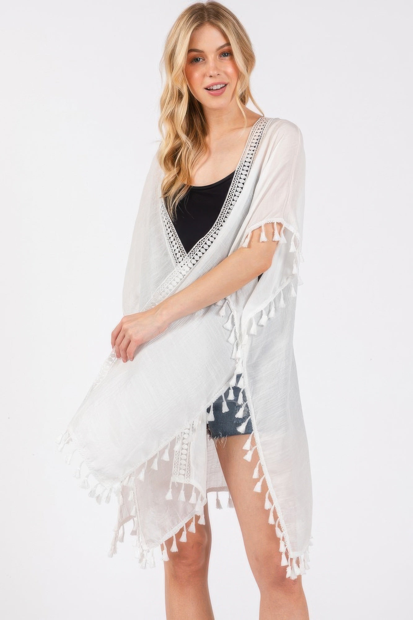 Crochet And Tassel Trim Cover Up - That Janis Style