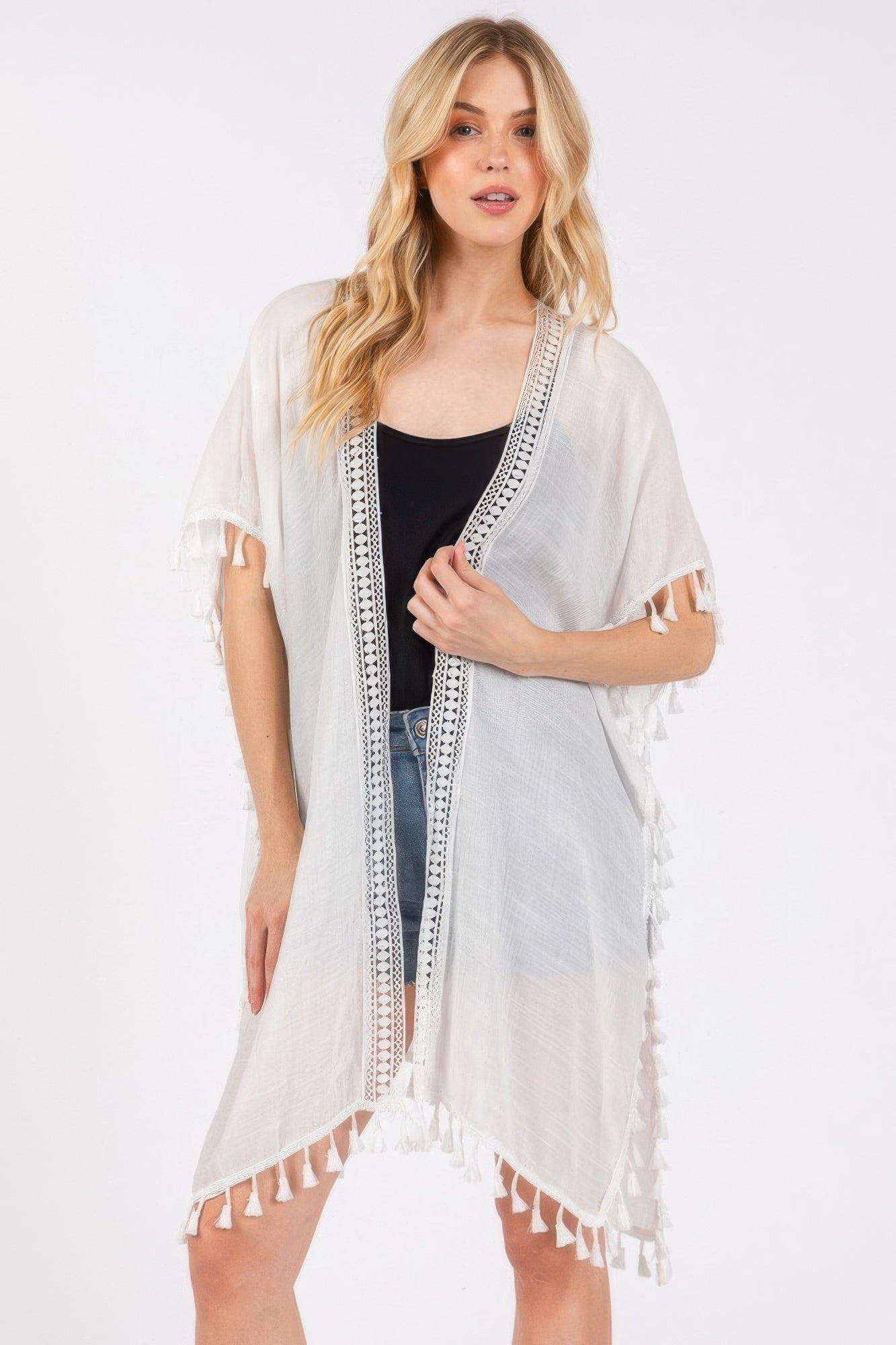 Crochet And Tassel Trim Cover Up - That Janis Style