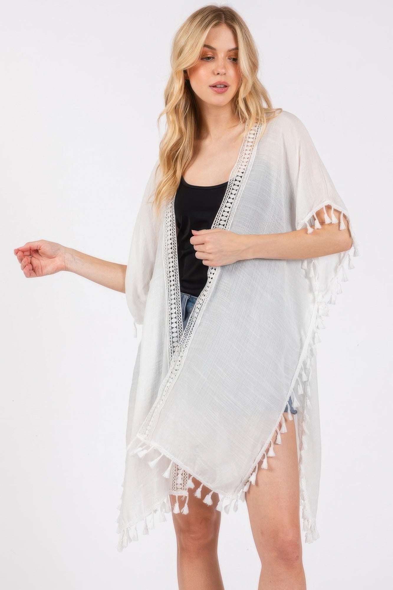 Crochet And Tassel Trim Cover Up - That Janis Style