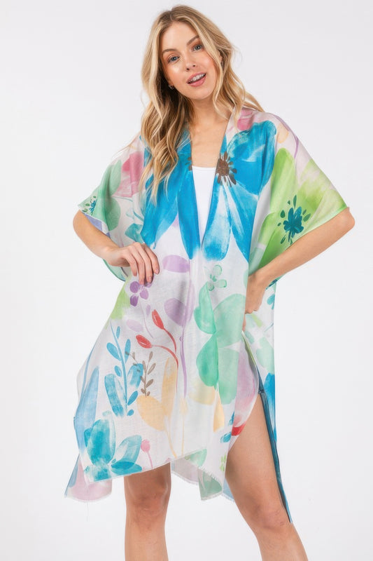 Watercolor Flower Print Kimono - That Janis Style